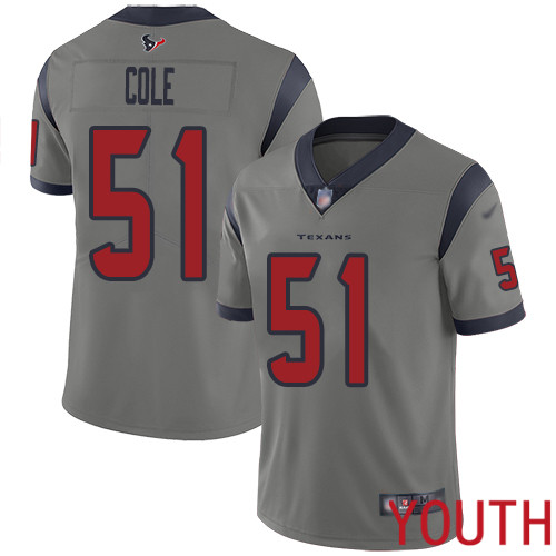 Houston Texans Limited Gray Youth Dylan Cole Jersey NFL Football #51 Inverted Legend